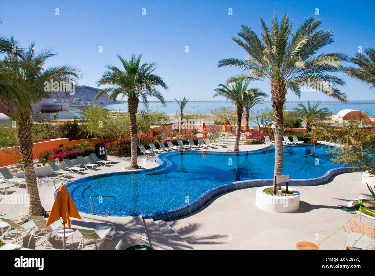 Hotel pool area, Costa Baja Resort, La Paz, Baja Sur, Mexico. Stock Photo