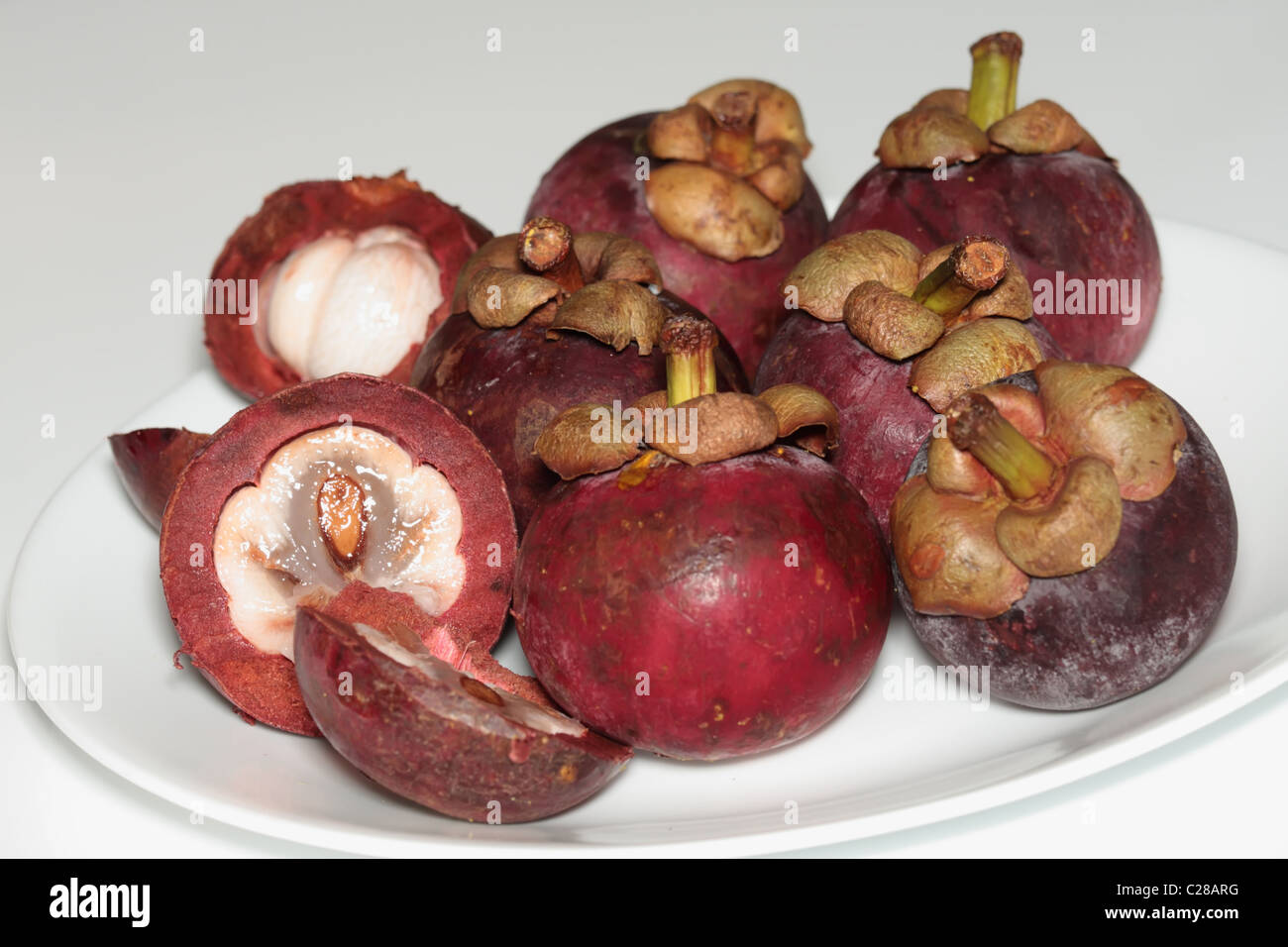 A Plate of Mangosteen Stock Photo