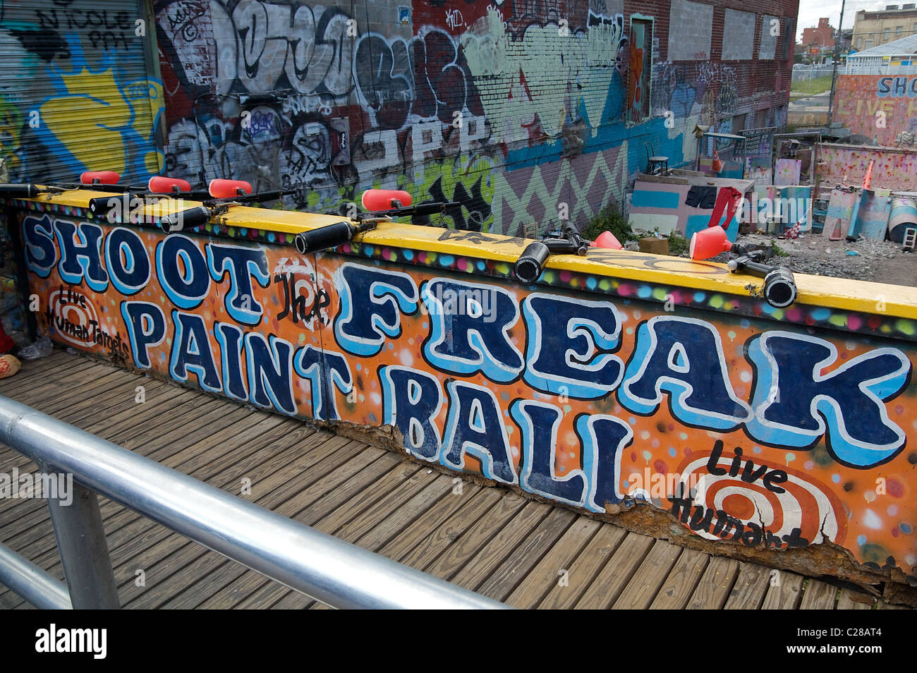 'Shoot the Freak' paintball, bulldozed against the owner's wishes in 2010. Eight other Coney Island businesses fight to remain Stock Photo