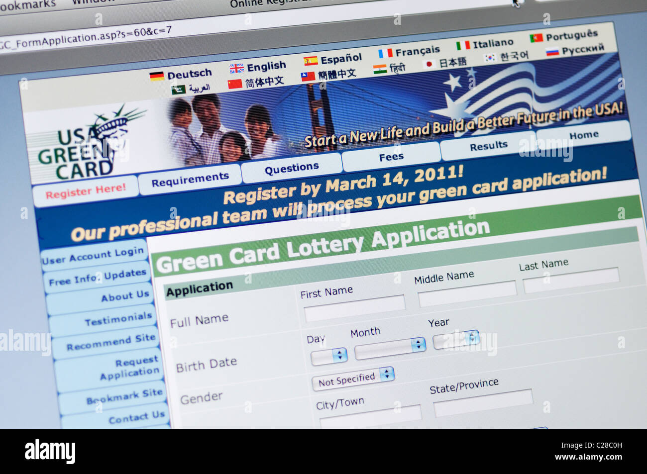 USA Green Card Lottery Application website Stock Photo