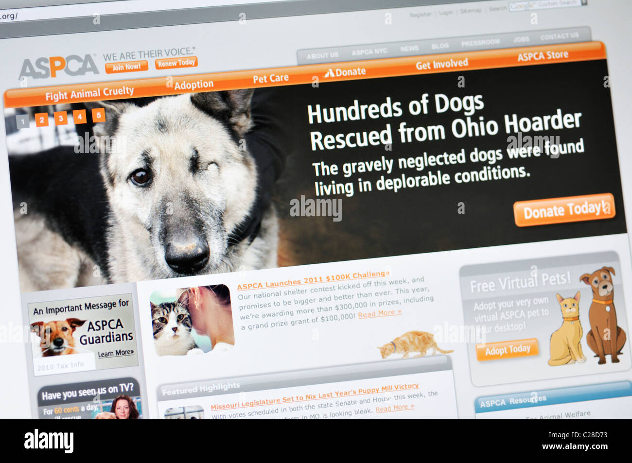 ASPCA website - American Society for the Prevention of Cruelty to Animals  Stock Photo - Alamy