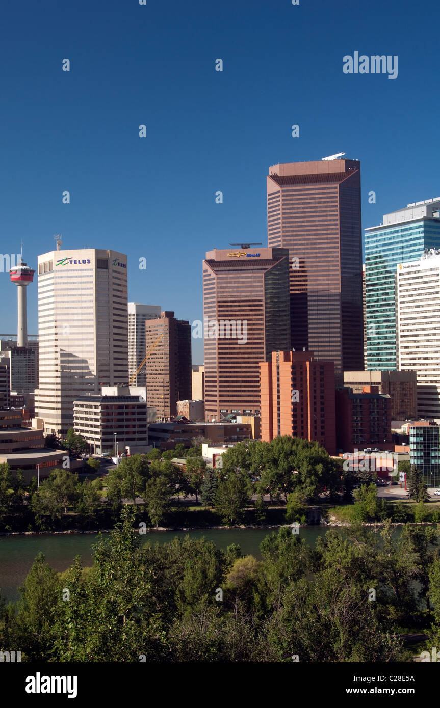 Calgary skyline with Bow River in foreground. Alberta, Canada Stock ...