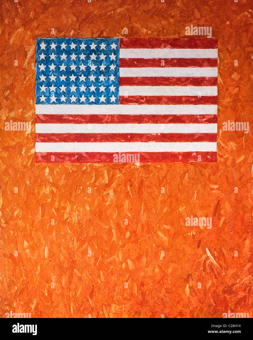 Flag on Orange Field artwork by artist Jasper Jonhs 1957 Stock Photo