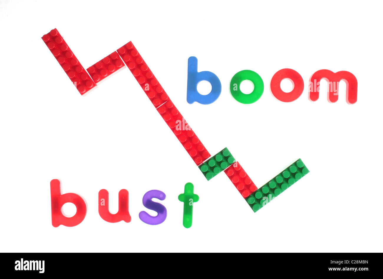 boom and bust spelled out in childrens letters Stock Photo Alamy