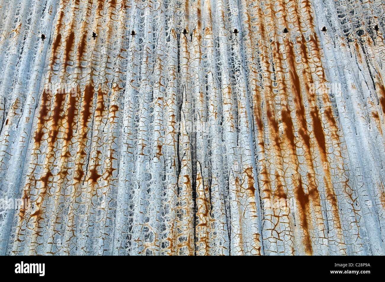 Interesting patterns on the side of a corrugated steel barn Stock Photo