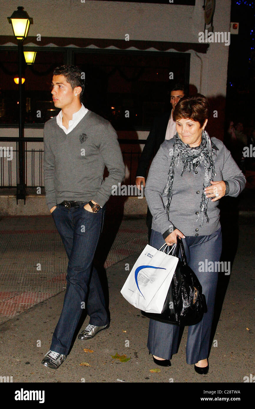 Cristiano Ronaldo leaving a restaurant with his mother Maria Dolores ...