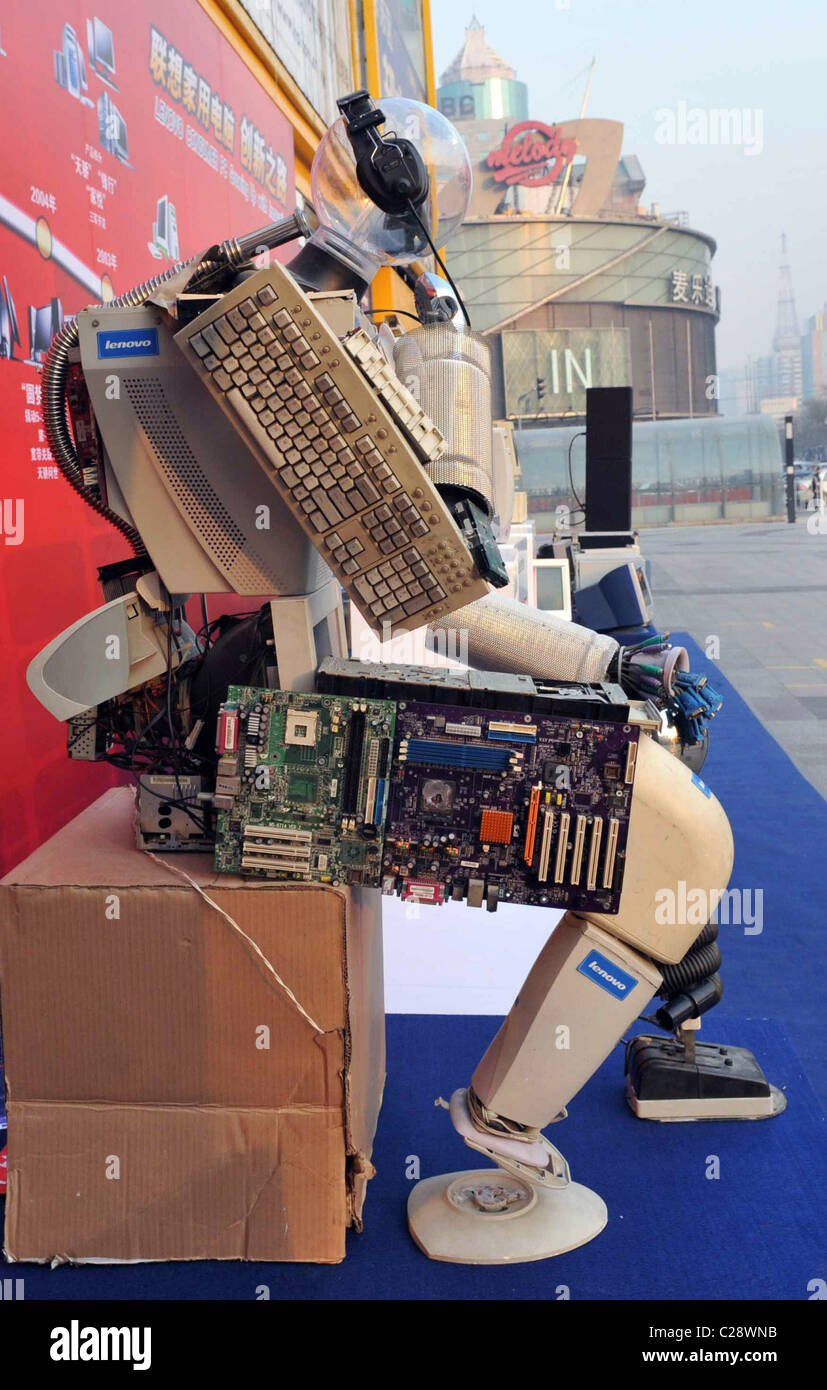 A robot made from discarded computer parts, on show at Bainaohui IT Store  in Beijing, China. ** ** Stock Photo - Alamy