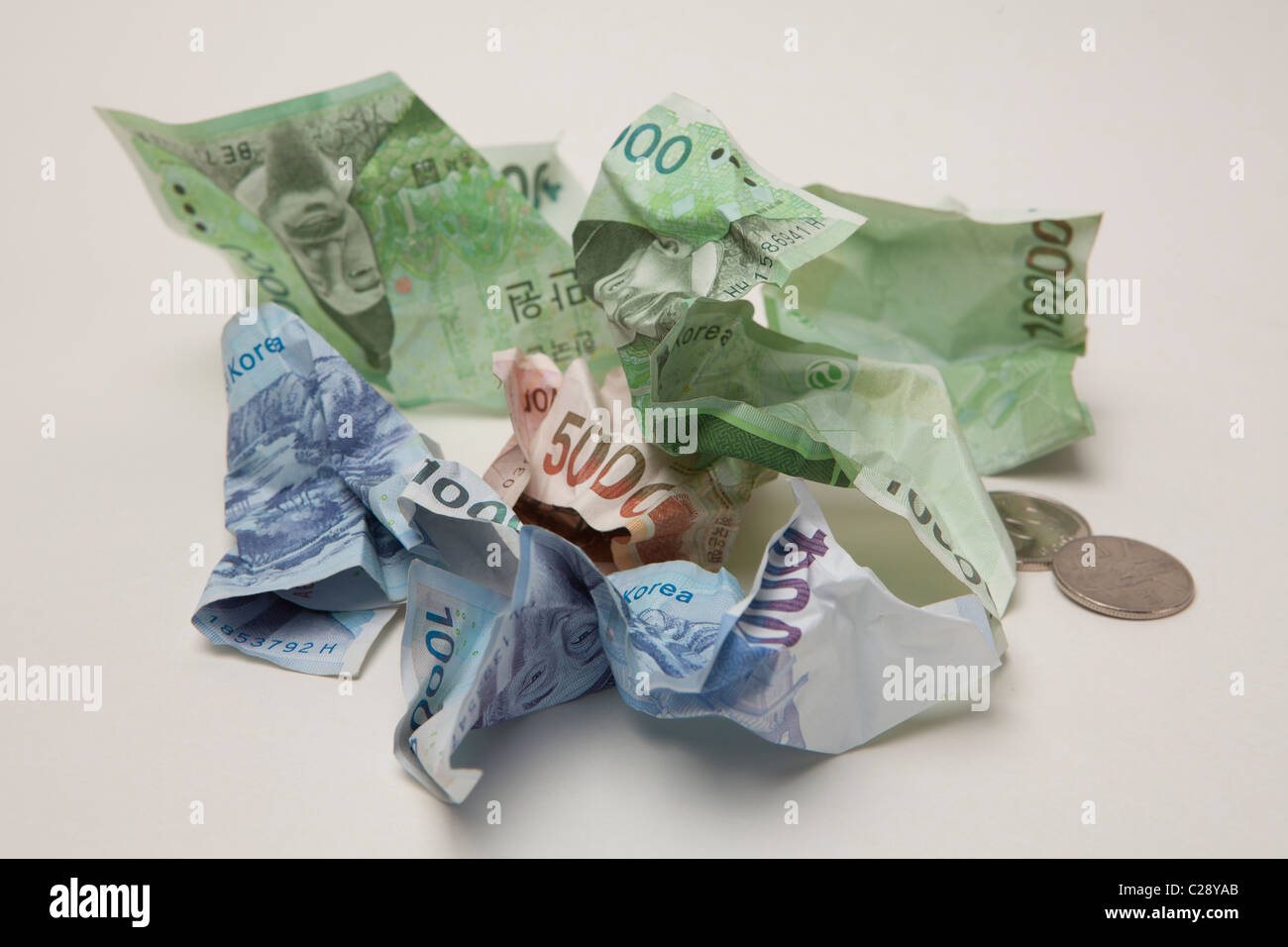 South Korean Currency Note And Coin Won Korea Stock Photo Alamy