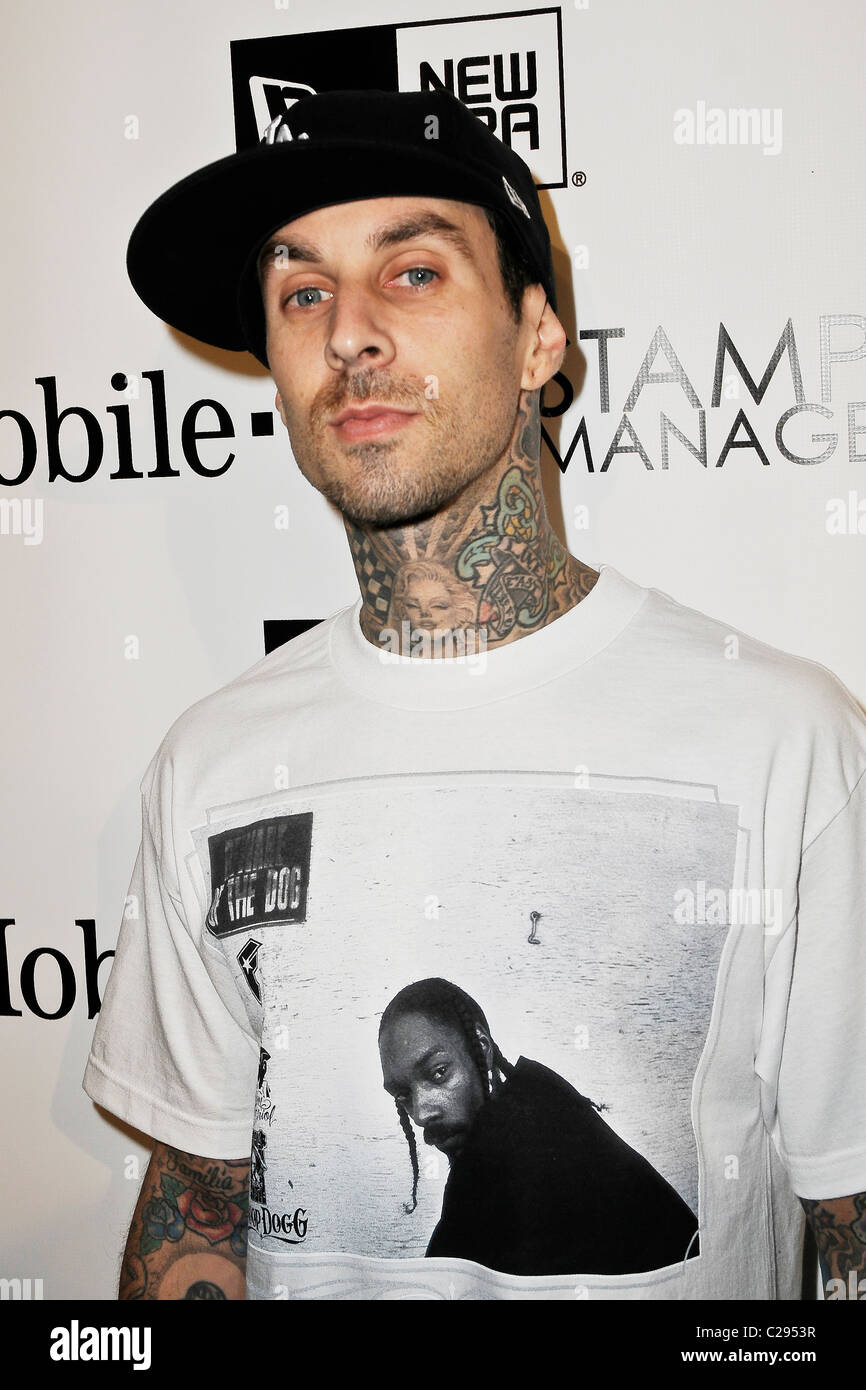 Travis Barker arrives at the famous stars & straps 10th anniversary and  Snoop Dog's 10th Studio Album celebrations at Club Stock Photo - Alamy