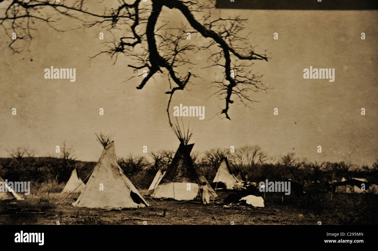 Lone Wolf Indian Camp, Texas, USA - 1867 Stock Photo