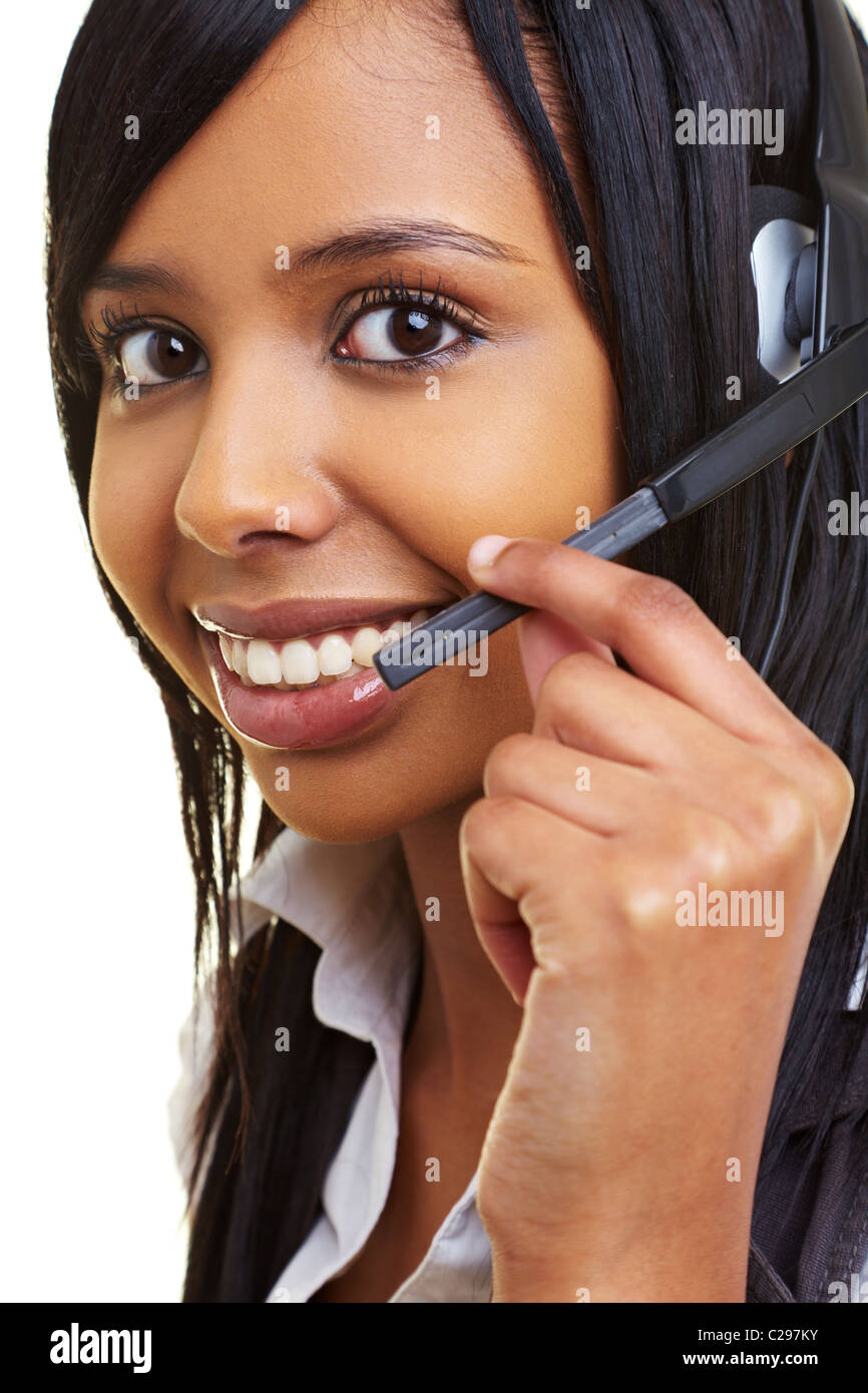 African woman with headset Stock Photo