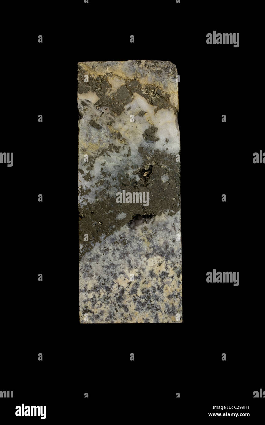 Drill core sample - Butte - Montana - Showing quartz and pyrite - base rock is granite - known as Butte quartz monzonite Stock Photo