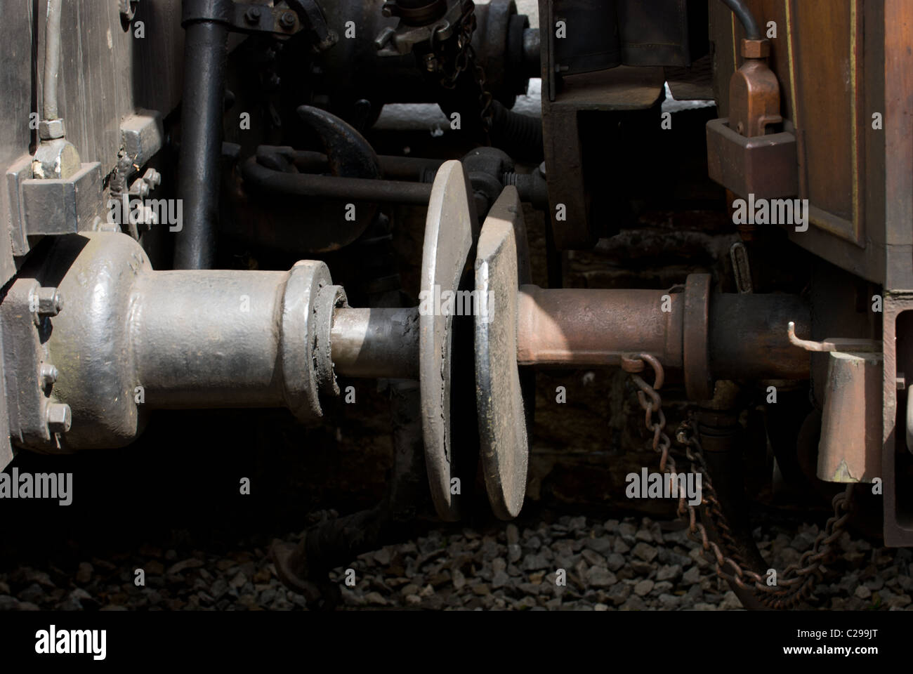 Coupling of a steam train Stock Photo