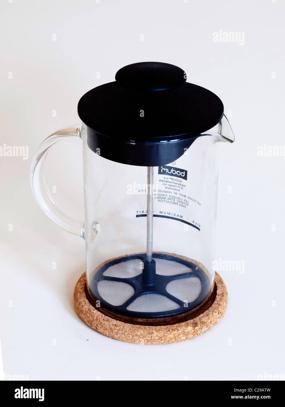 A glass milk frother for frothing hot milk for example for