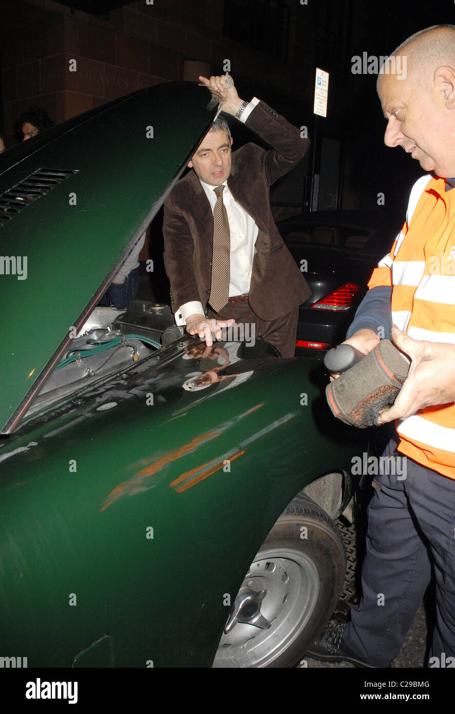 Rowan Atkinson is forced to call for roadside assistance after the