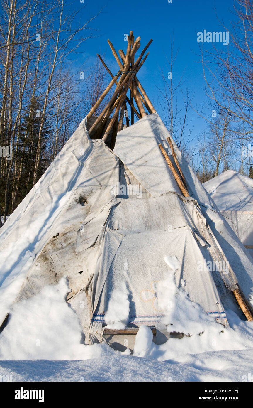 Typical Tipi winter Mistissini Northern Community Quebec Canada Stock Photo