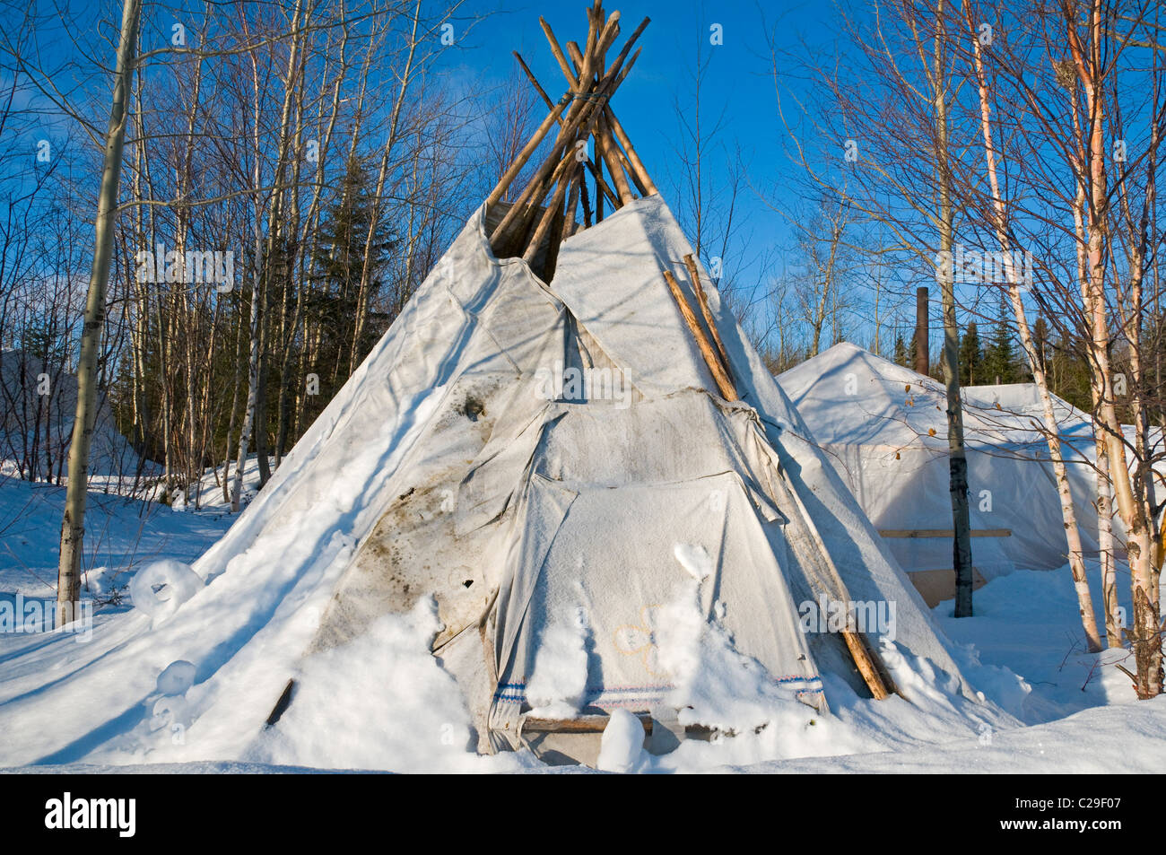 Traditional Tipi winter Mistissini  native cree community Northern Quebec Stock Photo