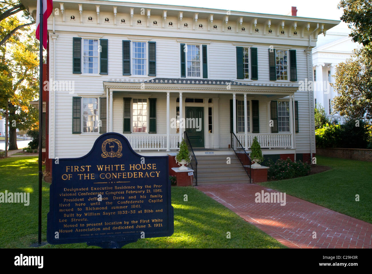 The First White House of the Confederacy was the residence of President Jefferson Davis in Montgomery, Alabama, USA. Stock Photo