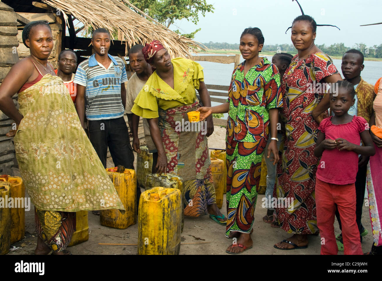 Oil of bot palm at the market, Betou ,Ubangi River ,Republic of Congo Stock Photo