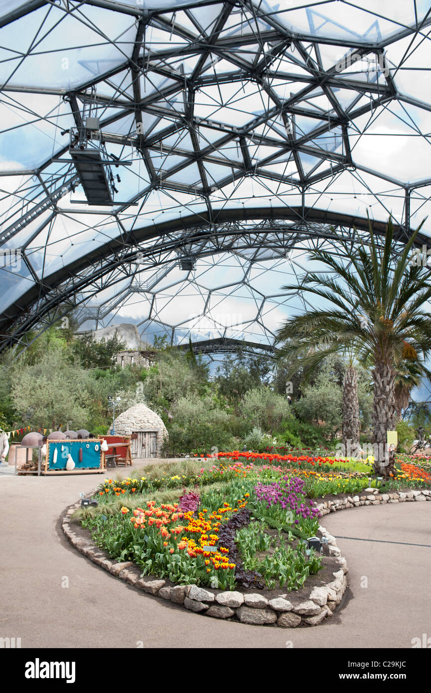 A view of the Mediterranean Biome at the Eden Project tourist attraction and ecology centre, Bodelva, St Austell, Cornwall, UK Stock Photo
