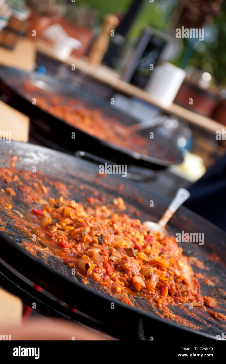 Traditional Spanish street food cooking at the Eden Project, Cornwall, UK Stock Photo