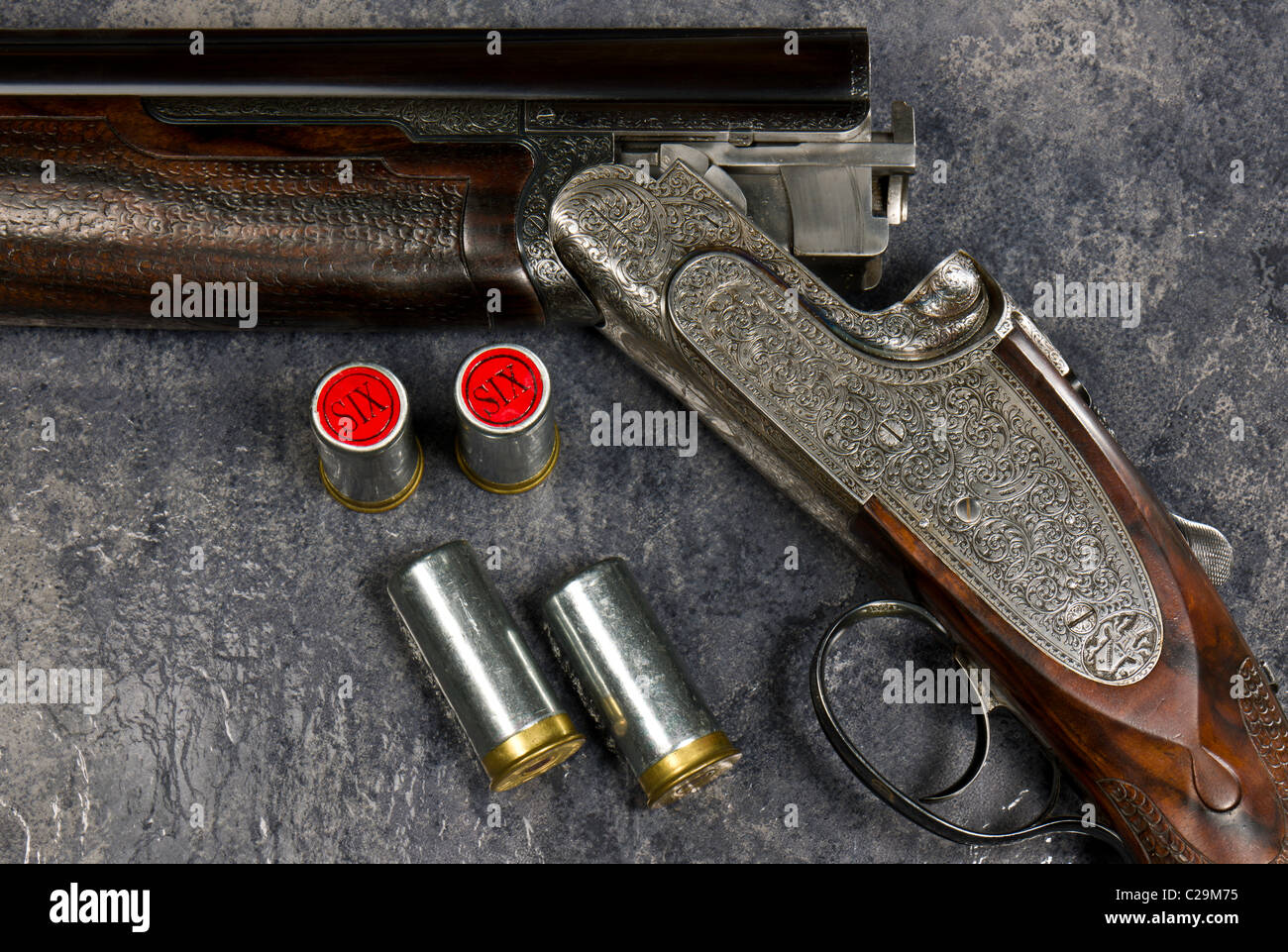 Holloway & Naughton Shotgun and Metal Cartridges Stock Photo
