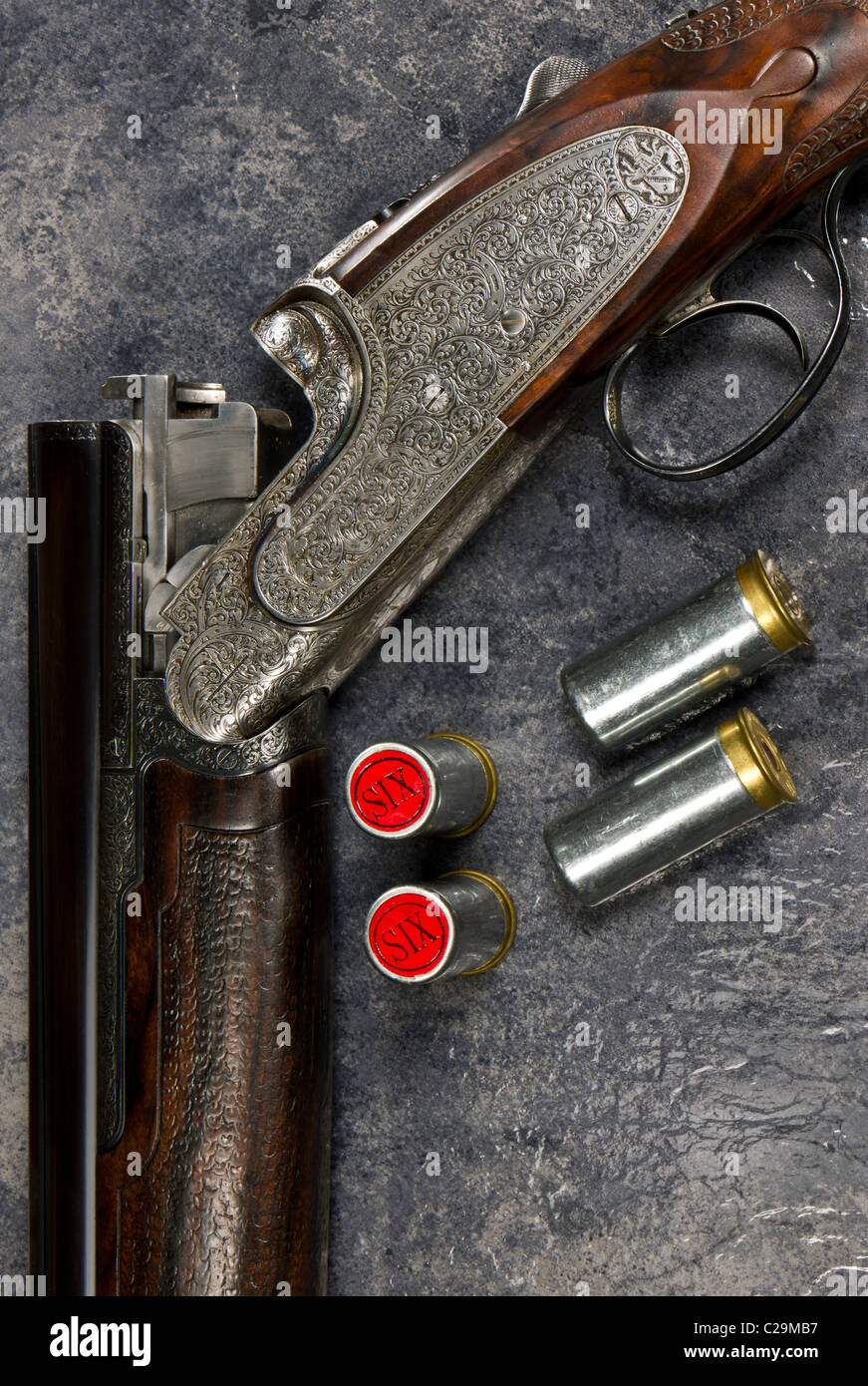 Holloway & Naughton Shotgun and Metal Cartridges Stock Photo