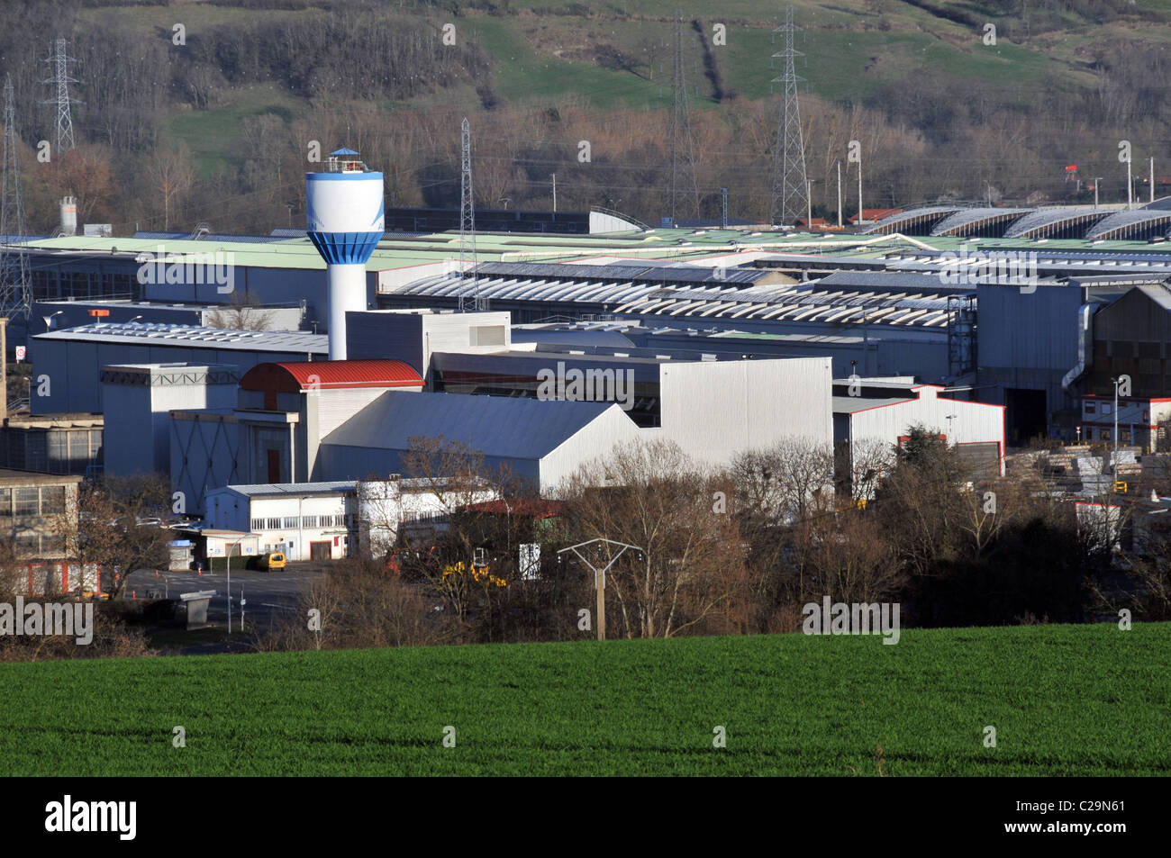 Alcan factory Issoire, Auvergne, France. Now ( 3 may 2011) new name : Constellium. Stock Photo