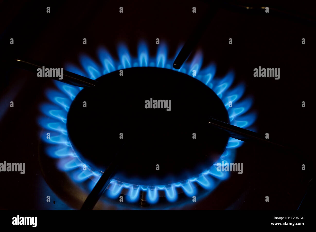 Flame of the gas burner of a stove Stock Photo