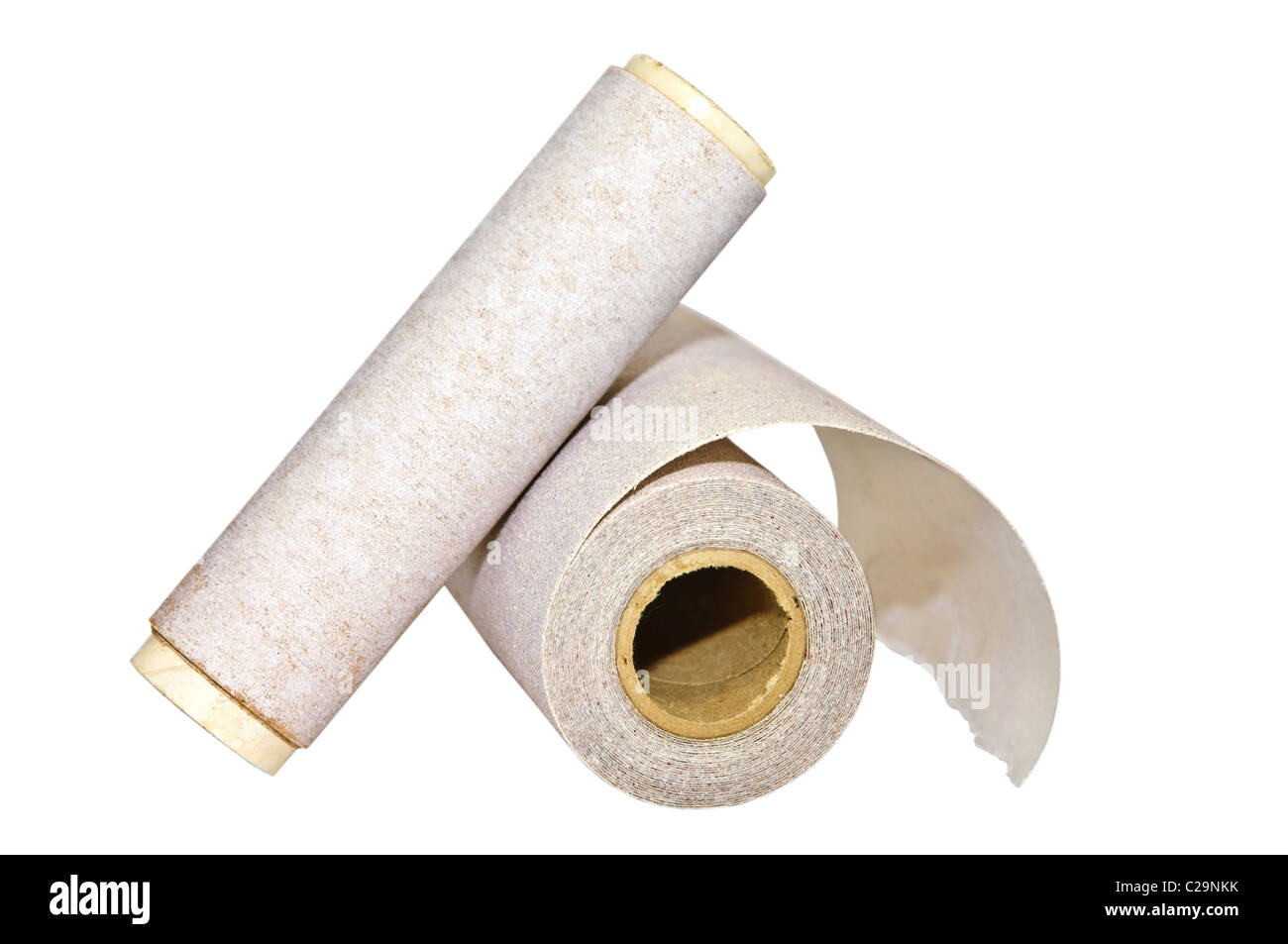 Two rolls of sandpaper used with an electric sander. Stock Photo