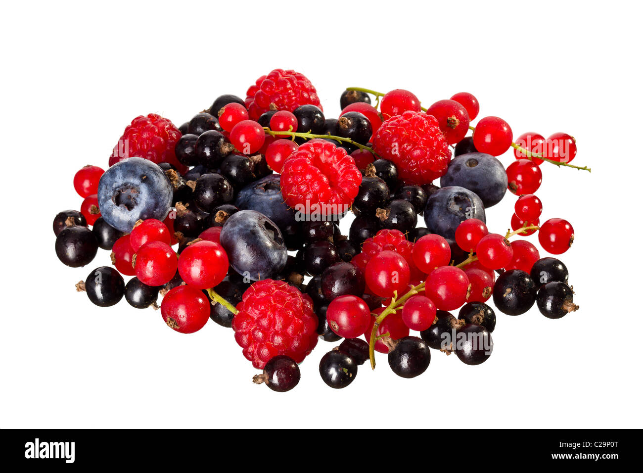 Mixed Fresh Raspberry, Cherry, Red and Black Currant Stock Photo
