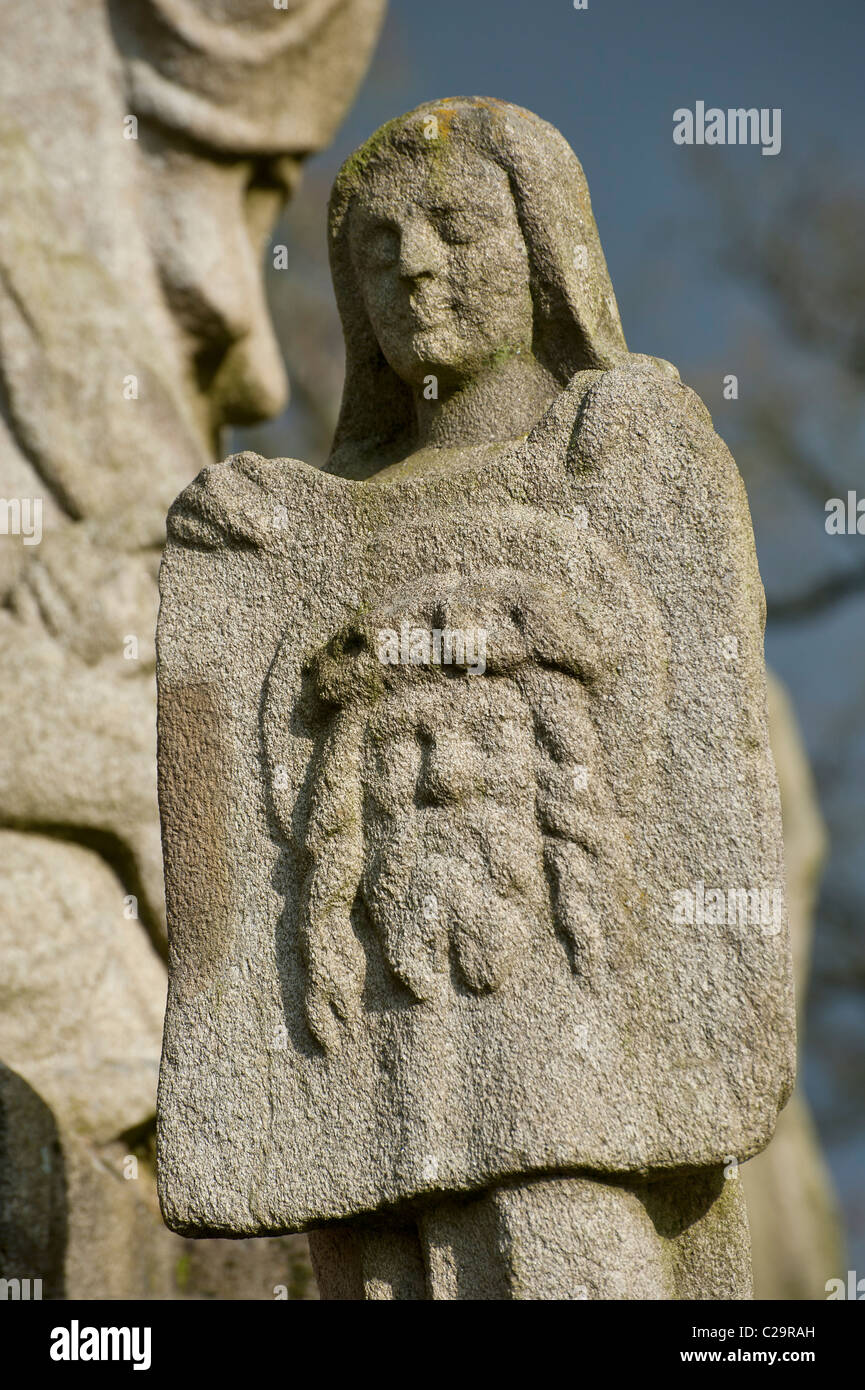 Véronica and Veil of Veronica, detail of  Guéhenno (56420) Calvary ,  Morbihan, Brittany, France, Europe Build in 1550 by F.Guil Stock Photo