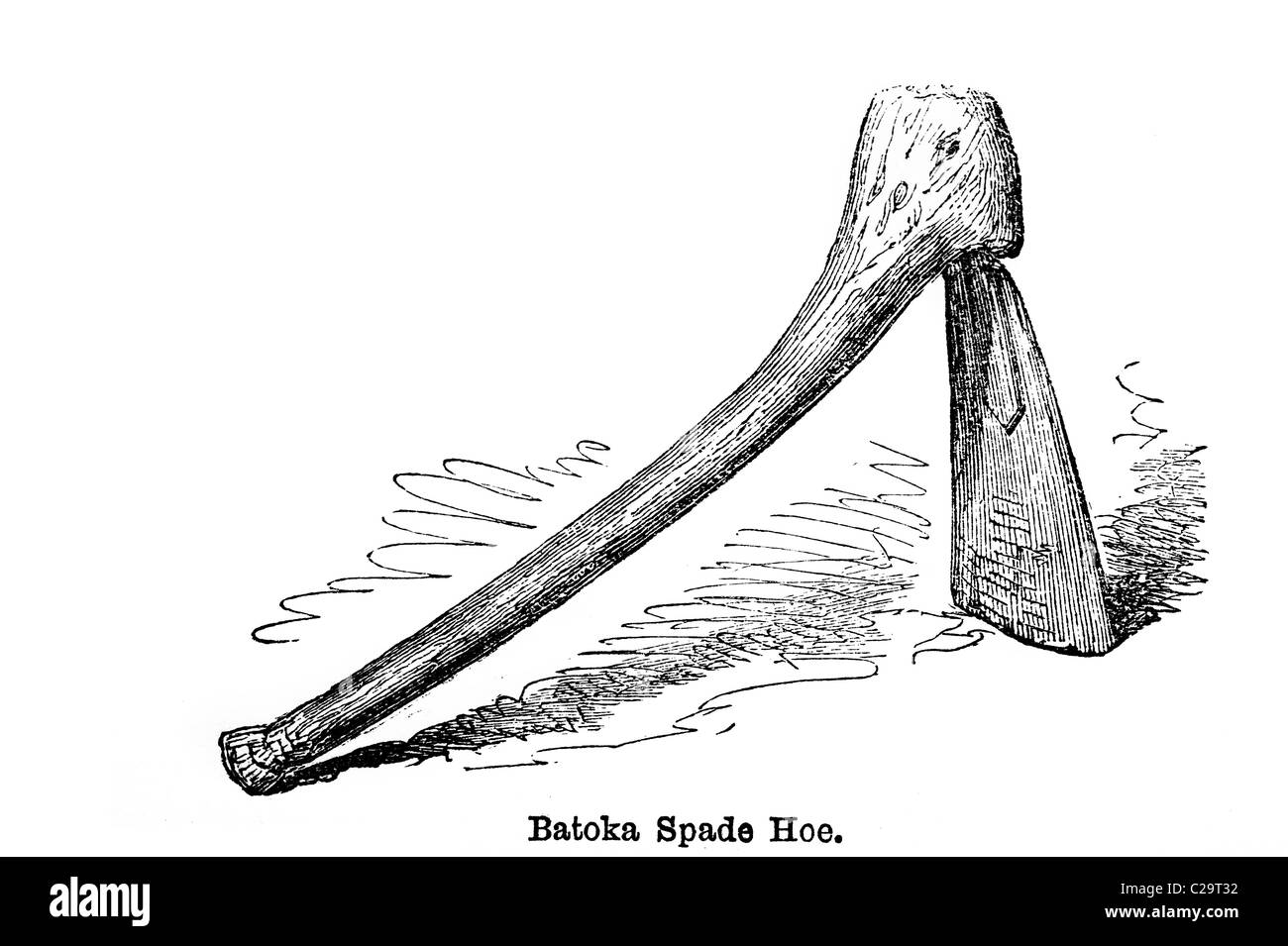 Batoka Spade Hoe, 19th century illustration Stock Photo