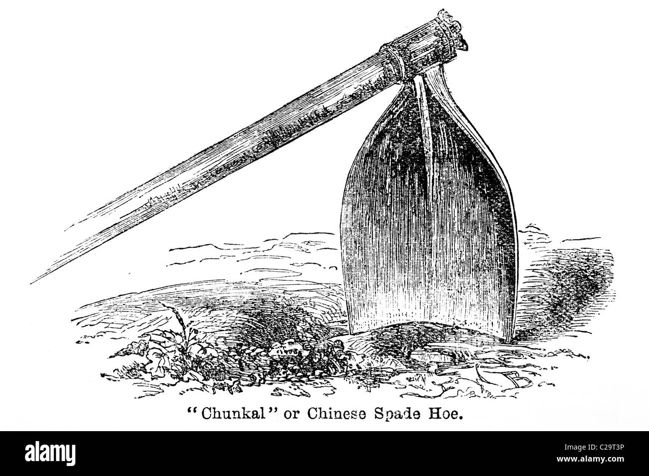 A Chunkal or Chinese Spade Hoe, 19th century illustration Stock Photo