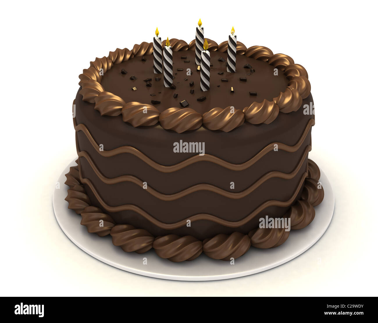 3D Illustration of a Chocolate Cake with Candles on Top Stock Photo - Alamy