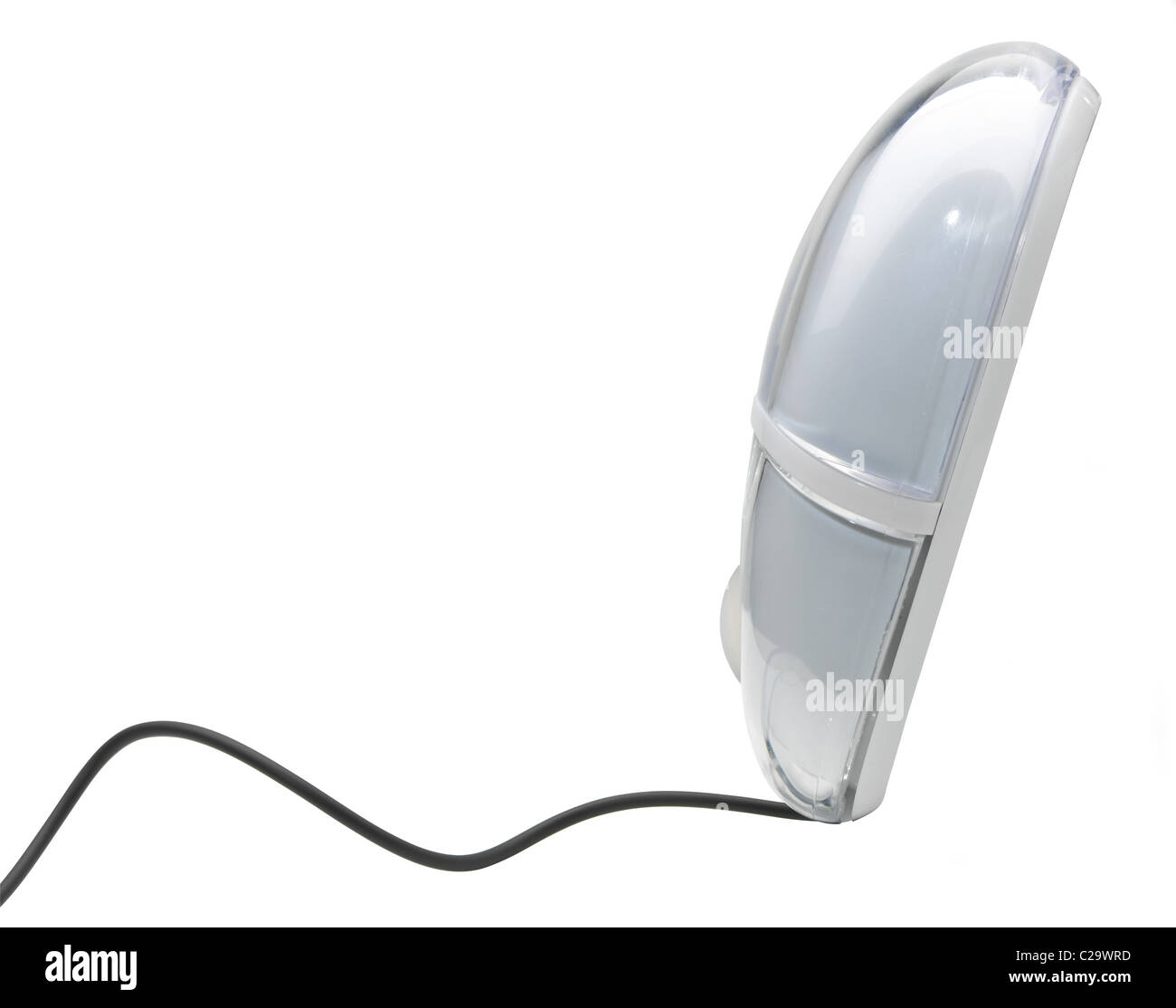 Computer mouse with tail like wire on white background Stock Photo - Alamy