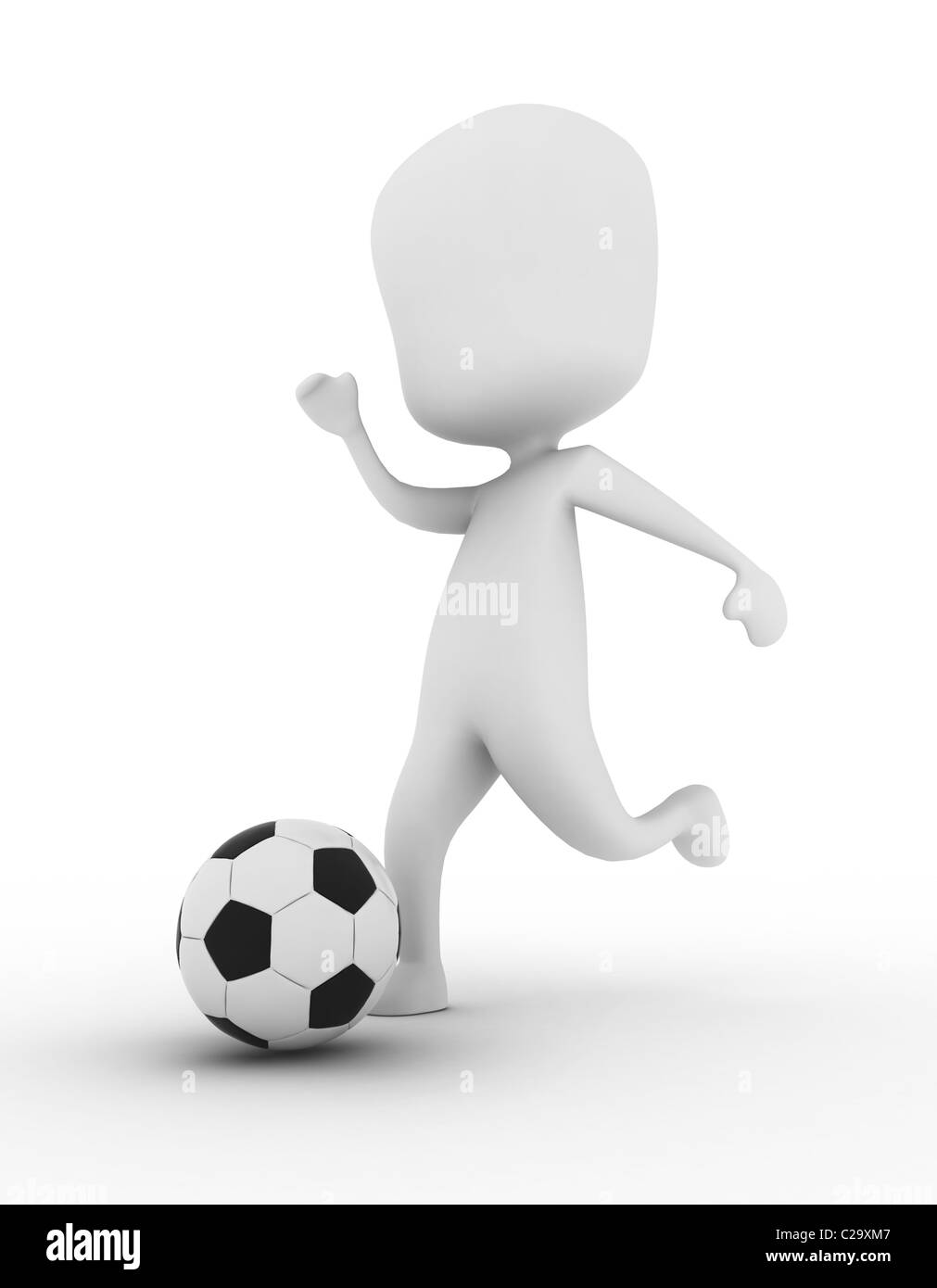 3D Illustration of a Man Kicking a Soccer Ball Stock Photo