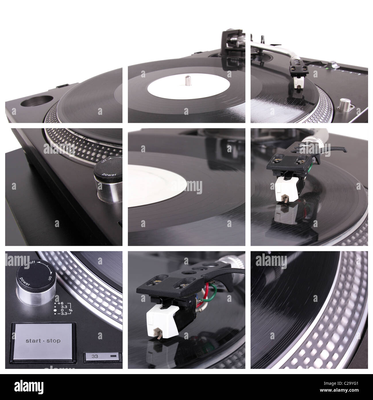 Turntable collage. Closeup parts of turntable Stock Photo Alamy