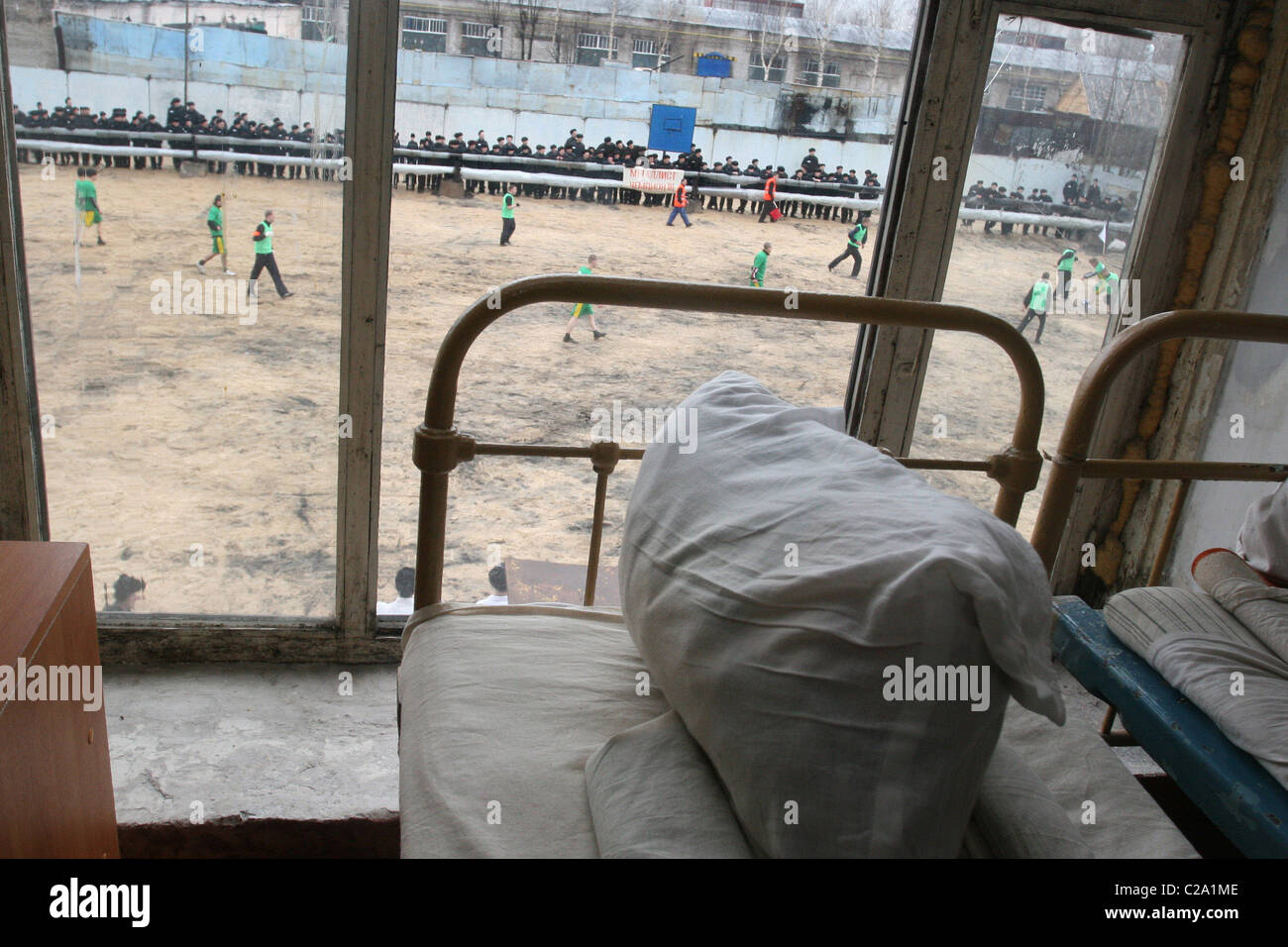 Prisoners playing football in the prison yard St.Petersburg, Russia ...