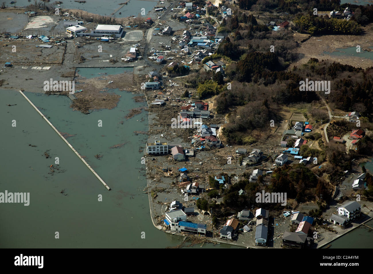 Aerial photo taken March 13 2011 damage to Soma, Fukushima Prefecture after a 9. 0 magnitude earthquake and subsequent tsunami Stock Photo
