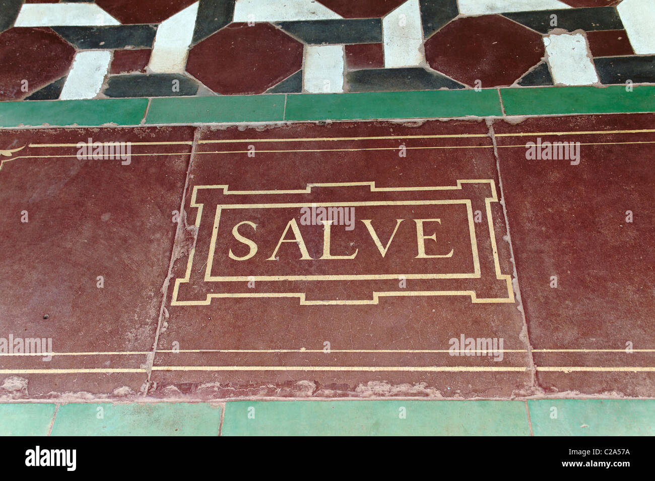 Salve Latin greeting on tile at entrance of New Norcia Hotel, Western Australia Stock Photo