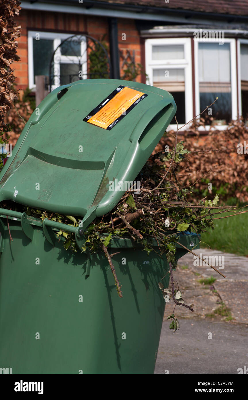 Overflowing Garden Waste Recycling Bin With Council Warning Notice ...