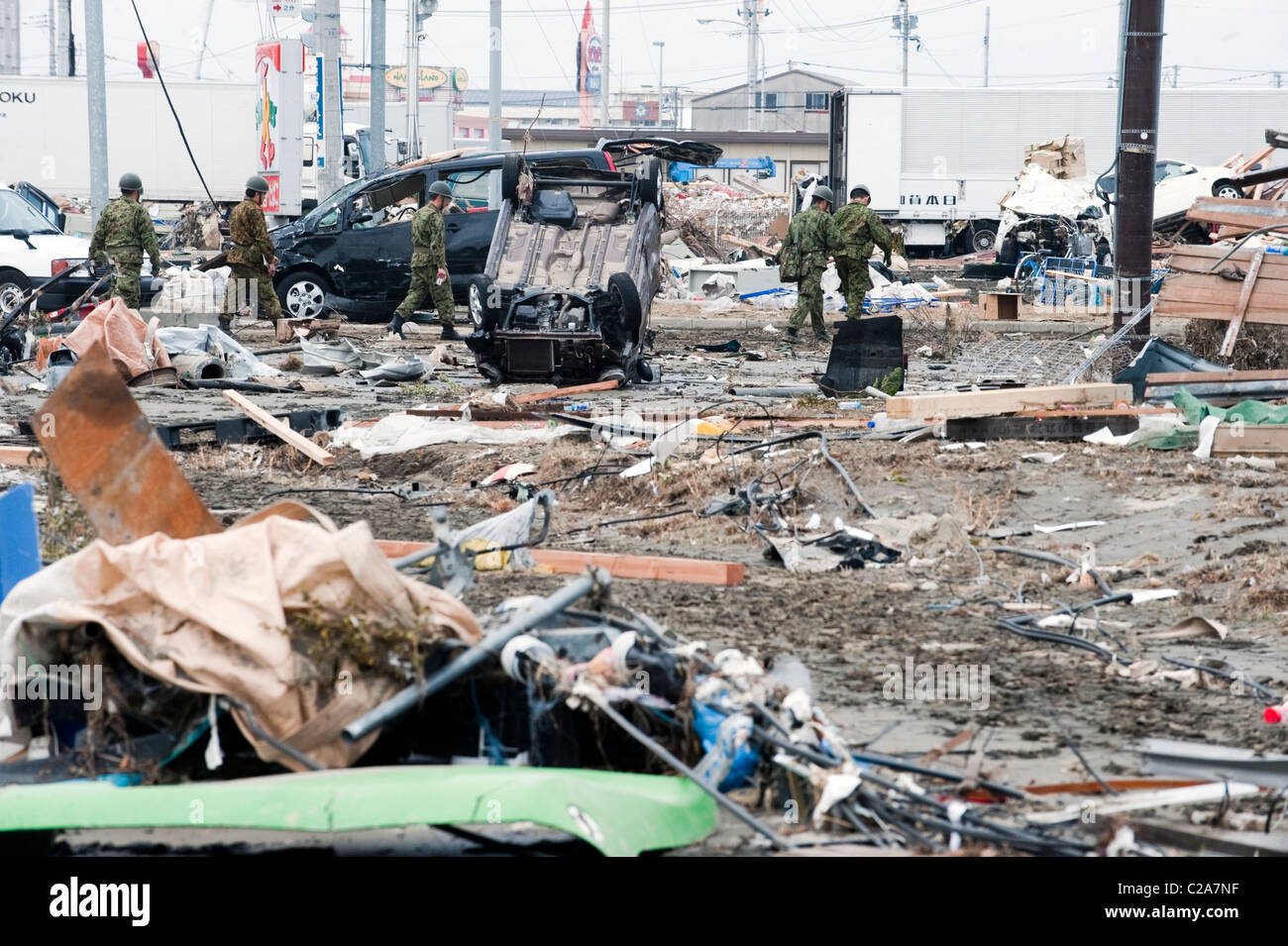 Thousands of cars and trucks were destroyed as were many victims after 9.0 Mw earthquake triggered a Tsunami in Japan 2011 Stock Photo