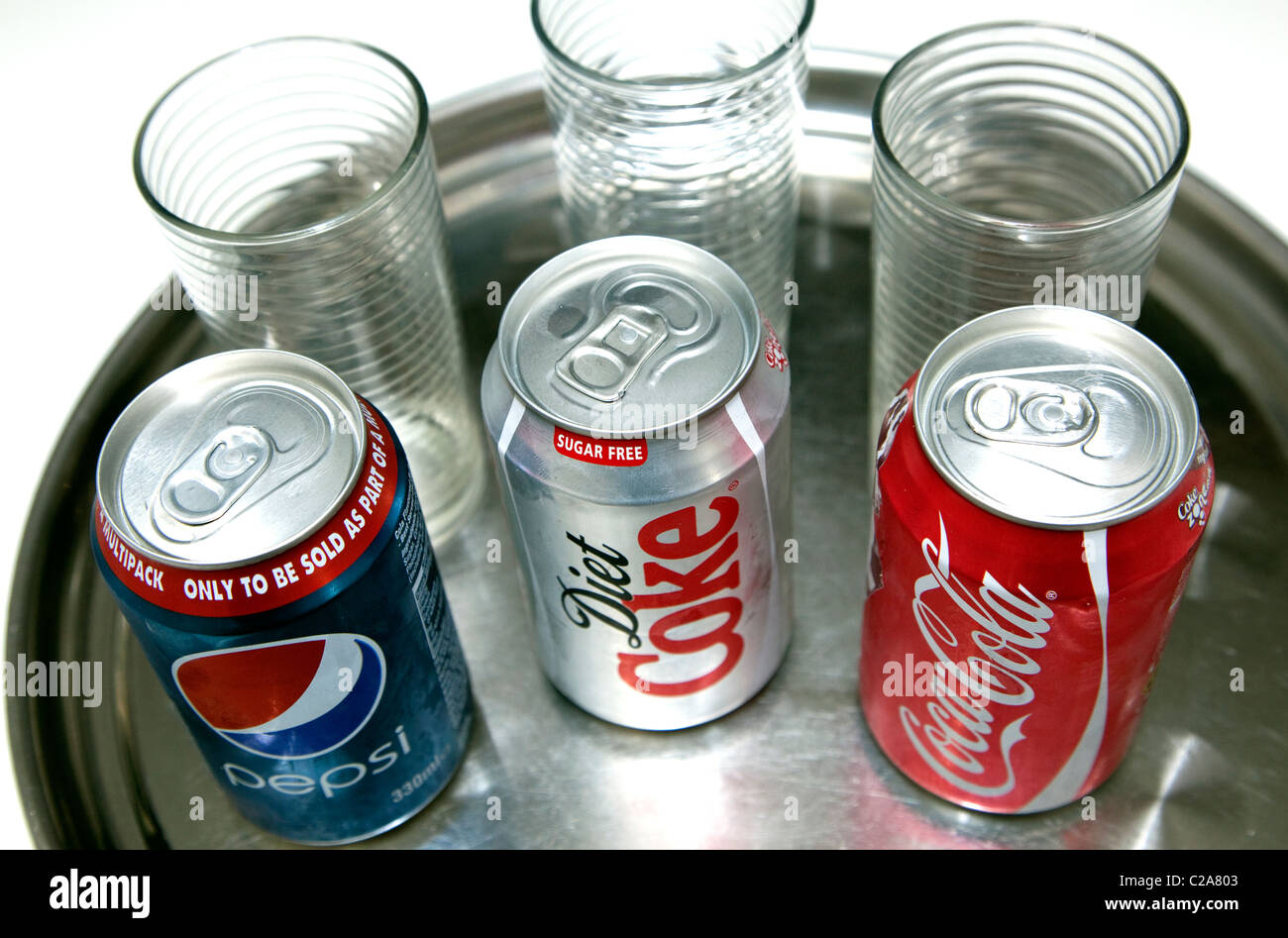 Cans of cola soft drinks, London Stock Photo