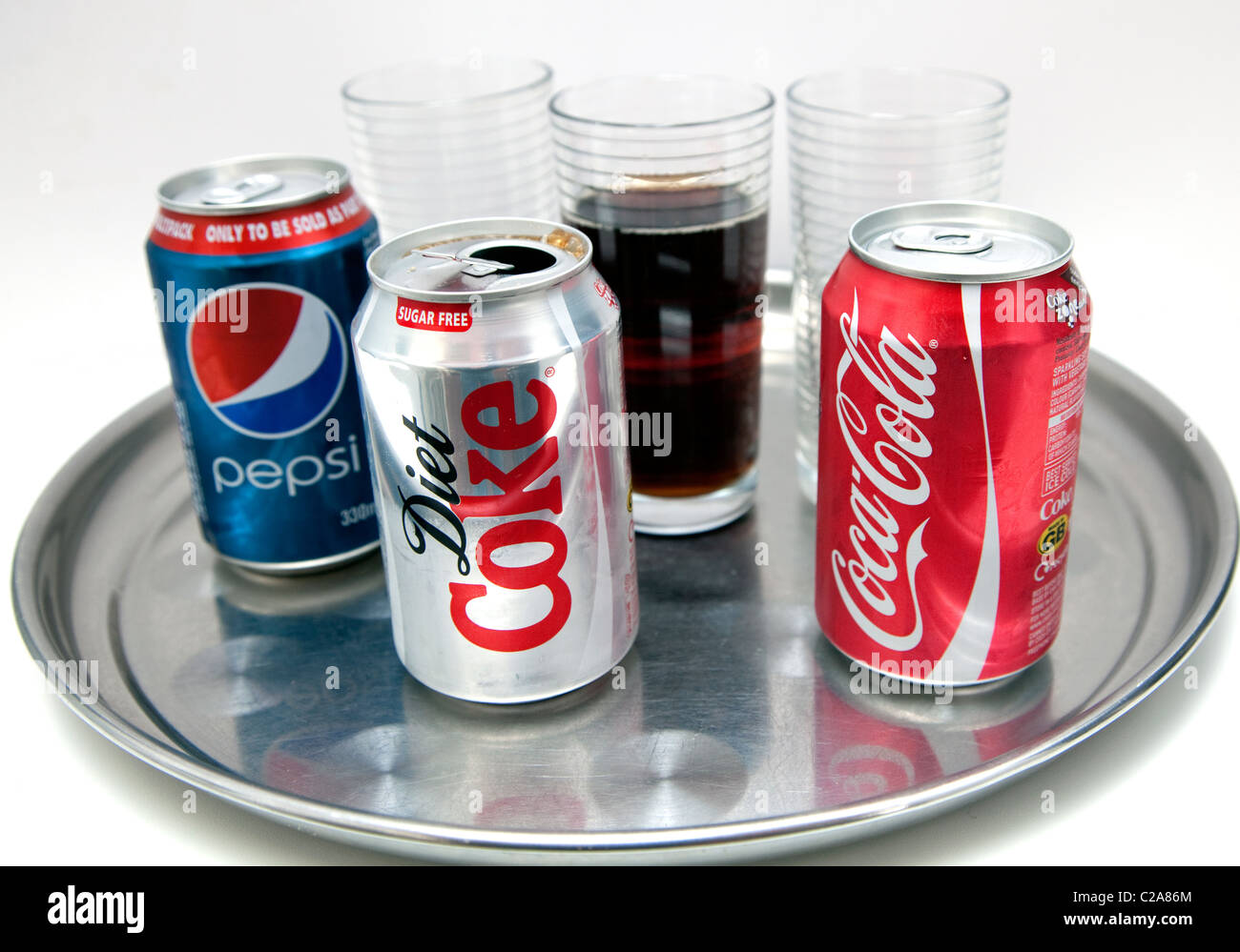 Cans of cola soft drinks, London Stock Photo