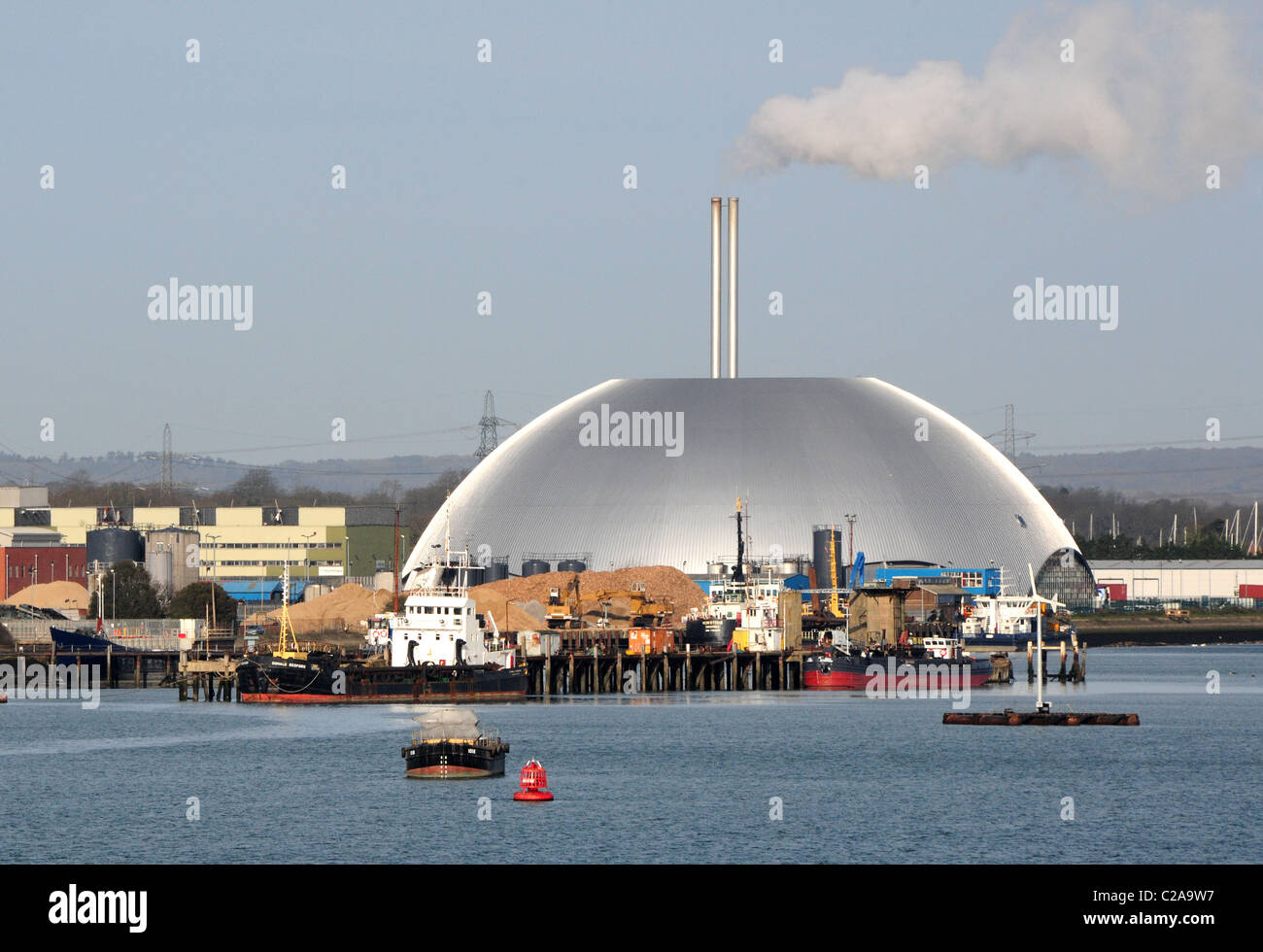A modern gas fired power station with unusual dome shaped structure. Stock Photo