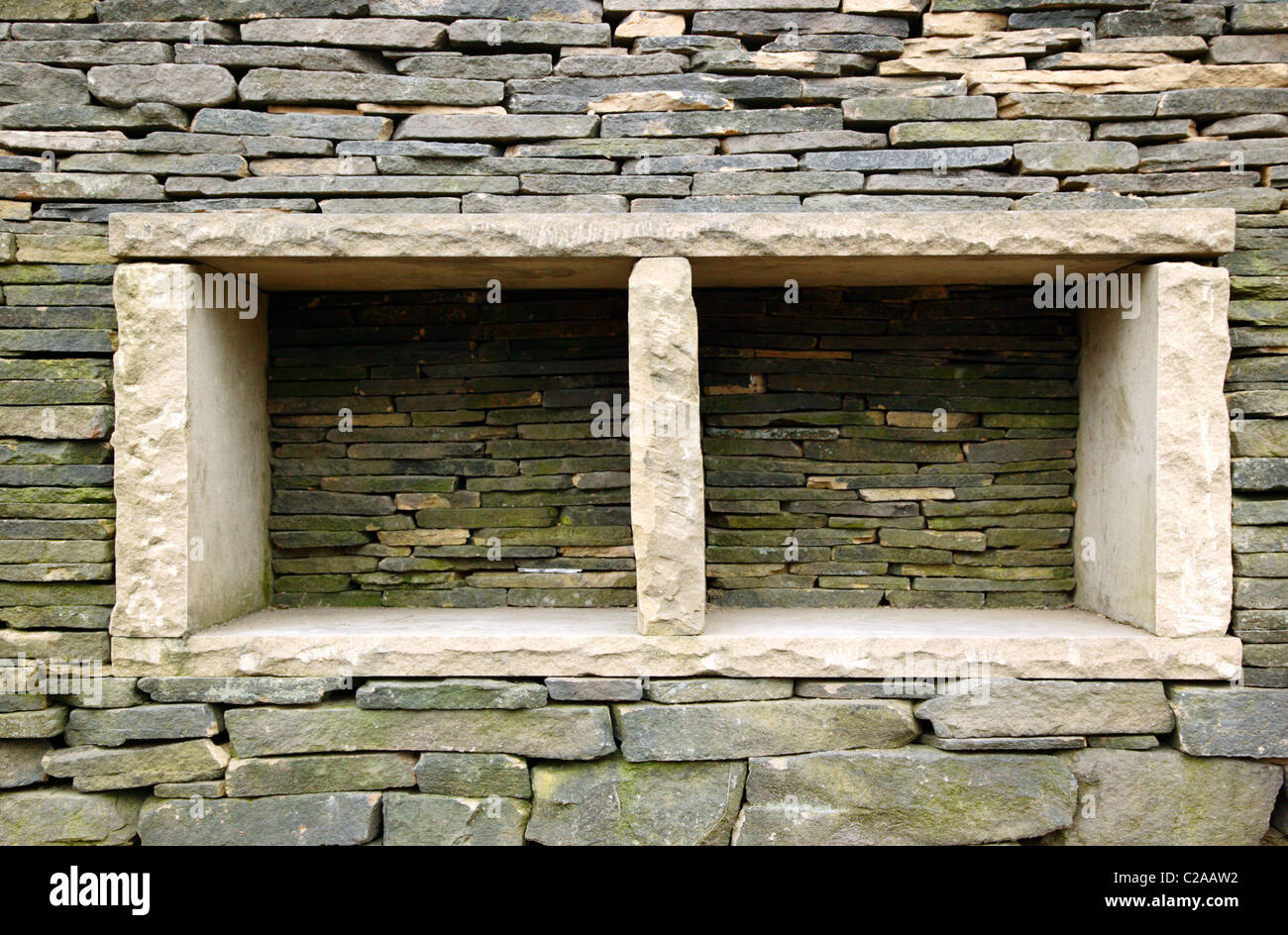 Detailed closeup of an alcove in a Drystone wall Stock Photo Alamy