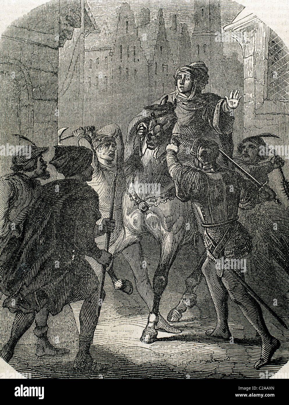 Louis I, Duke of Orleans (1372-1407). Assassination of the Duke of Orleans in Paris. Engraving. Stock Photo
