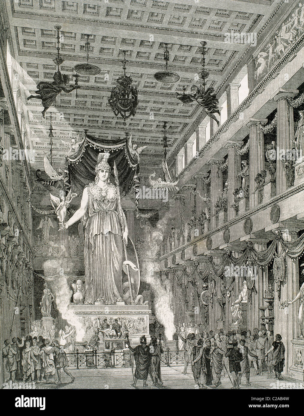 History of Greece. Athens. Reconstruction of the Parthenon. Cella with the statue of the goddess Parthenos. Stock Photo