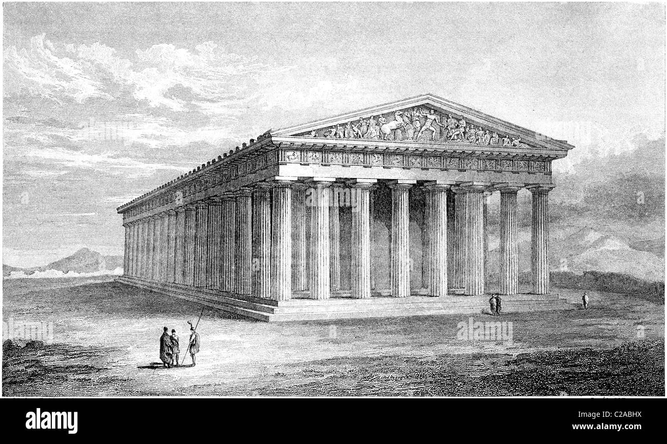 19th Century book illustration, taken from 9th edition (1875) of Encyclopaedia Britannica, of the Parthenon, Athens, Greece Stock Photo